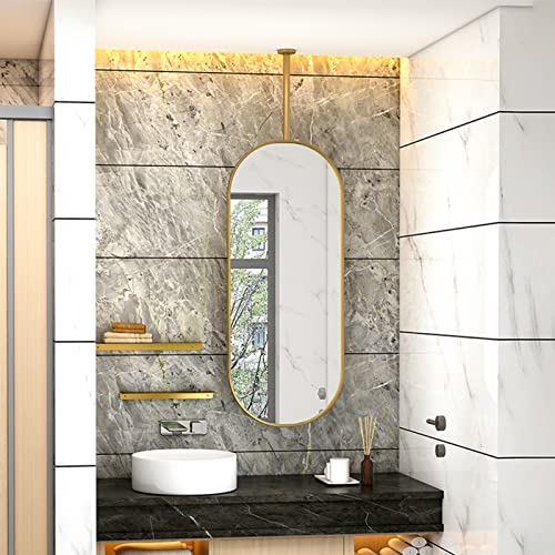 Ovaler Decken-Hängespiegel mit Metallrahmen, moderner goldfarbener Badezimmer-Schminkspiegel, Flur-Eingangswand-Dekor-Hängespiegel (Size : 40cmx70cm)