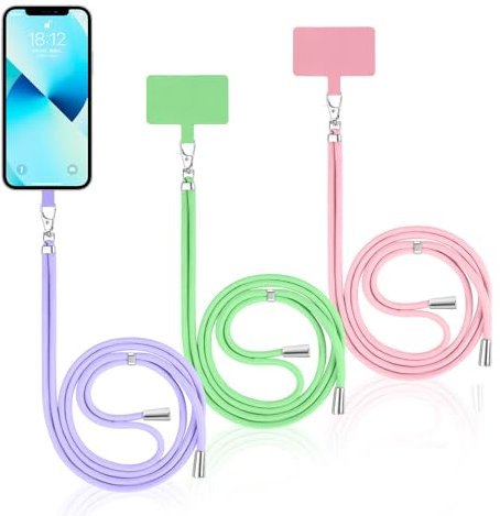 Flintronic 3 en 1 Correa Teléfono Móvil Ajustable, Correa para el Cuello y para la Muñeca, Compatible con la Mayoría de las Fundas de Teléfono - Rosa Brillante, Púrpura Claro, Verde Claro