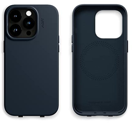 MOFT Magnetic Case for iPhone 14 Pro, Vegan Leather Snap Phone Case Compatible with MagSafe, Scratch and Dirt Resistant, Navy Blue