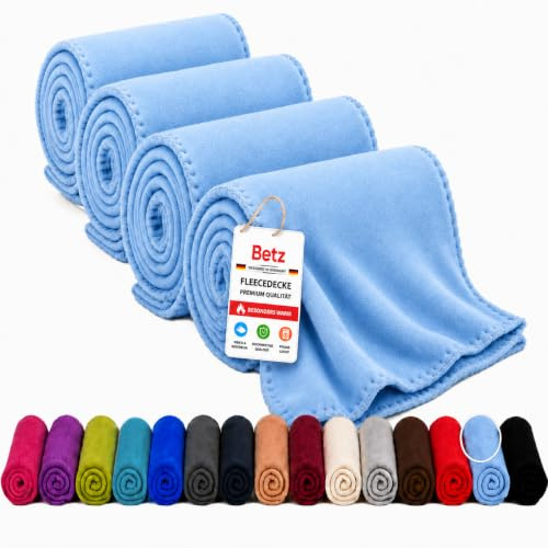 Betz Fleecedecke 4 Stück 130x170 cm 180g/m² – Weiche Wohndecke & Kuscheldecke – Flauschige Sofadecke als Tagesdecke – Leicht, wärmend & pflegeleicht – Farbe hellblau