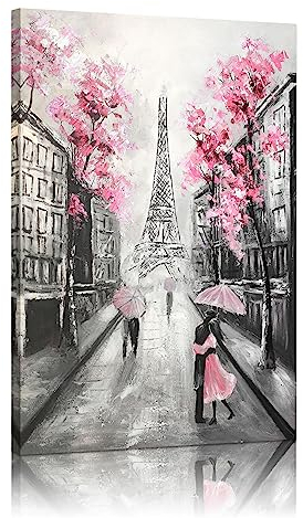 YPY Toile murale abstraite de Paris : rose et gris – Œuvre d'art noire et blanche de la Tour Eiffel – 25,4 x 38,1 cm