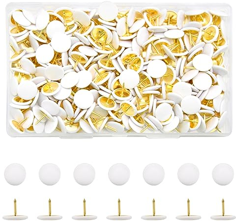 Hocansen 300 Stück Reißnägel 10x9mm Runde Pinnadeln Flacher Kreativ Dekorative Reißzwecke für korkwand,Büro,Heimdekoration(Weiß)