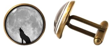 Manschettenknöpfe Wolf Grau Mond Ehemann Geschenk Mond Manschettenknöpfe Herren Accessoire, Glas, kein Edelstein, Glas, Ohne Edelstein