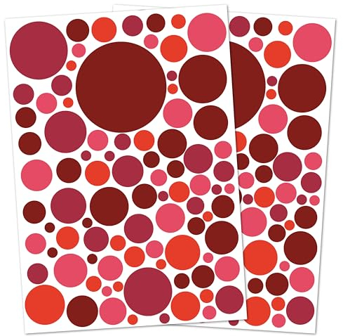 Punalu Kreis Set 176 Stück Wandtattoo für Babyzimmer Aufkleber Sticker Kreise Wandaufkleber Kinderzimmer Deko Punkte Dots Klebepunkte (Rot)