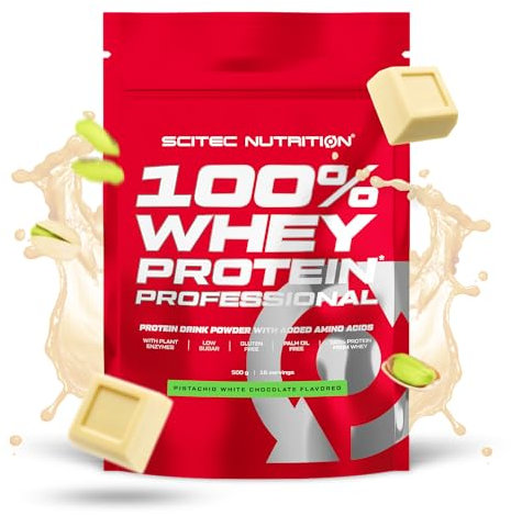 Scitec Nutrition 100% Whey Protein Professional - Mejorada con Aminoácidos Extra y Enzimas Digestivas - Sin gluten - Sin aceite de palma, 500 g, Pistacho-Chocolate blanco