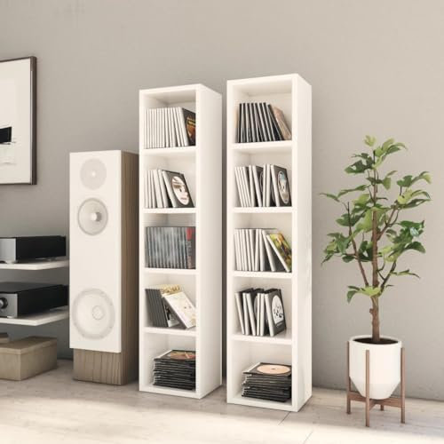 prissent Scaffali Porta CD 2 pz Bianco Lucido 21x16x93,5cm in Truciolato Scaffale Alto e Stretto Mobile Alto e Stretto Mobili Soggiorno Mobile Porta CD Libreria Legno Libreria Stretta e Alta