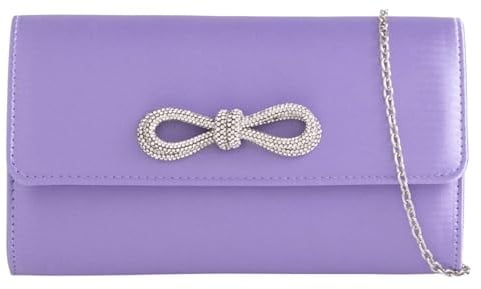 Satin Diamante Bow Style Bridal Prom Wedding Evening Clutch Party Purse Hand Bag (Lilac)