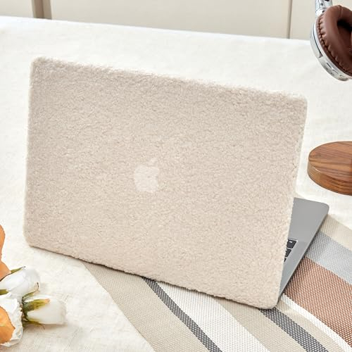 GABraden Kompatibel mit MacBook Air 13 Zoll (33 cm), Version 2018–2020 (A2337 M1 A2179 A1932) mit Touch-ID und 2 Tastaturschutzhüllen, Kunsthaar-Plüsch, Laptop-Hartschale (Beige Plüsch)