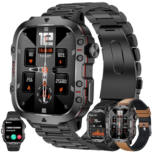 1,96'' AMOLED Smartwatch Uomo con Chiamate Bluetooth, 2024 Nuovo Orologio Fitness con 24/7 Monitor Temperatura Corporea Sonno e Cardiofrequenzimetro, SpO2, Orologio Sportivo 3ATM iOS Android (Marrone)