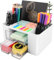 DoDuo Organizzatore Scrivania, Plastica Porta Oggetti Scrivania con 5 Scomparti, 2 Cassetti Multifunzionale Cancelleria Organizer Desk per Scuola Ufficio e Casa (Bianco)