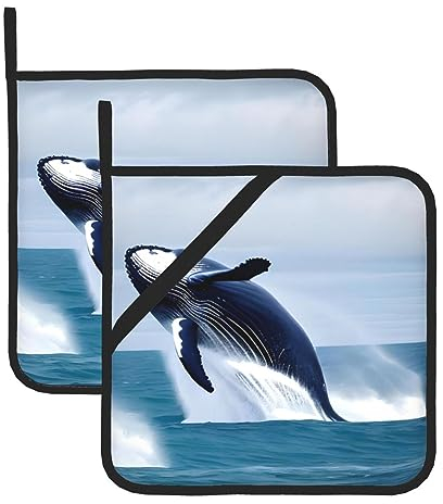 Whales at Sea Topflappen, Grill-Topflappen für hitzebeständige Topflappen, heiße Pads, Kochen, Backen (2er-Pack)