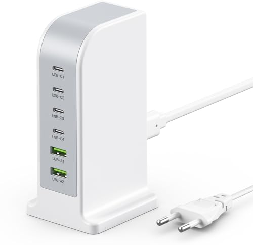 Cargador USB C,Cargador USB Multiple【4 USB-C + 2 USB-A】 Enchufe Multiple USB, Cargador Carga rapida Cargador 100w para iPhone 15 14 13 12/Samsung S24 Ultra/Google/iPad/Xiaomi/Smartphone