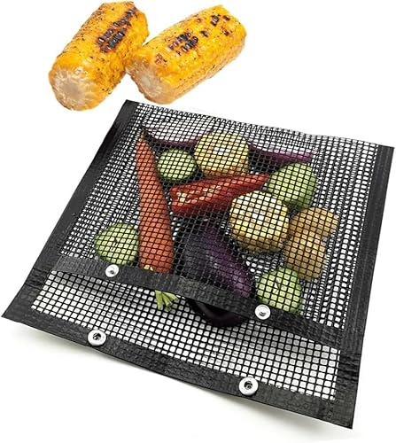 Msiud Gitter Grilltasche, BBQ Grill Mesh Bag Antihaft Grilltasche Grillmatte zum Grillen Backen Mat Set Outdoor Werkzeug Kann Von Gemüsenudeln und Fleisch für Gasgrill Smoker Holzkohle 27 x 22 cm