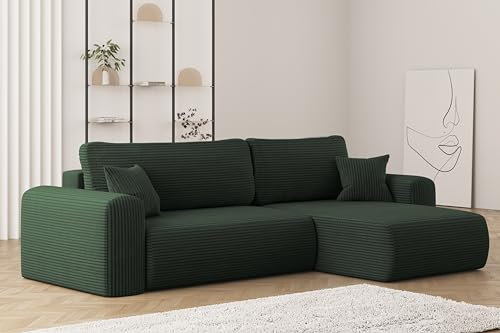 Kaiser Möbel, Sofa mit schlaffunktion, mit Bettkasten, Schlafsofa Capri, Designer Sofa, Modern Design Couch, Polsterecke, Freistehend, Stoff POSO Grun Rechts
