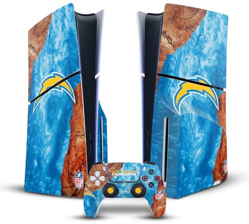 Head Case Designs Offizielle NFL Holz & Harze Los Angeles Chargers Vinyl Haut Gaming Aufkleber Abziehbild kompatibel mit Sony Playstation 5 PS5 Slim/Pro Disc Edition Console & DualSense Controller