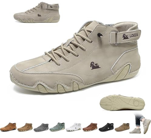 Scarpe Beck in pelle fatte a mano in Italia da uomo, stivali alti da esterno antiscivolo, leggeri e comodi, unisex, for escursioni, campeggio e guida, stivali Chukka for tutte le stagioni(Beige,38 EU)