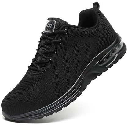 Hanani Chaussures de sécurité Homme Femme Basket de Securite Baskets Chantiers Embout Acier Respirant Chaussures de Travail Légère Amorti Anti-Perforation Confortable Noir EU42