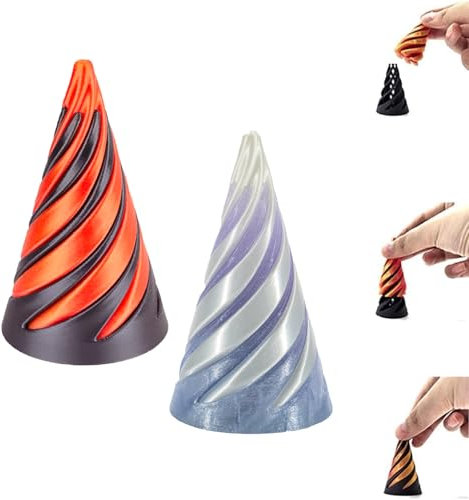 2 PCS Impossible Cone, Spiral Cone Fidget Toy, 3D Printed Spiral Cone Fidget Toy, Impossible Pyramid Passthrough Sculpture, Mini Stress Relief Desktop Decorations Toy for Kids Adult Gift