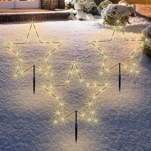 LED Metall Gartenstecker Stern 3er Set mit Timer - 43 x 30 cm - Garten Deko Beleuchtung Batterie betrieben - Gartenleuchte Stimmungslicht für Weihnachten Advent Winter