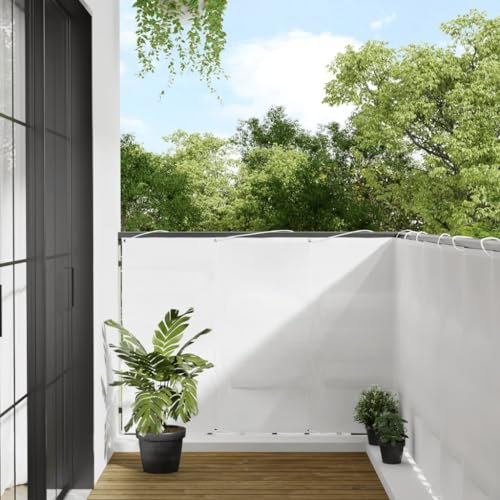 Tidyard Balkon Sichtschutz Seitenrollo Balkonmarkise Balkonbespannung Balkonverkleidung Terrasse Bespannung Sonnenschutz Windschutz für Balkon und Terrasse Weiß 120x700 cm 100% Polyester-Oxford
