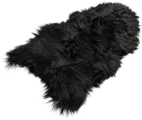 Decorating Sheepskins Premium Schaffell Echt Groß, Lammfell Echt Natürliches Schwarz Island 100-110 cm, geruchlos, Fell für Stuhl, Lammfell Teppich für das Sofa, Lammfelle, Schaffelle