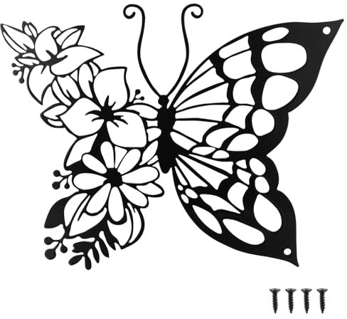Metall Wanddeko Schwarze Schmetterling Deko Wanddekoration, Metall Wand Deko Schmetterlinge, Minimalistische Wandkunst Schwarze für Schlafzimmer Wohnzimmer Esszimmer Hängende Deko (Schmetterling)