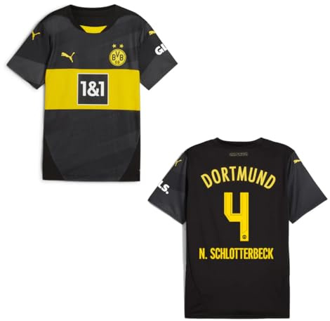 PUMA Original BVB Trikot Kinder [Away 24/25] Offizielles Borussia Dortmund Trikot [N. Schlotterbeck 4] Fußball Trikot Sport Fussball Geschenke Jungen BVB Fanartikel Kinder I Gr. 152