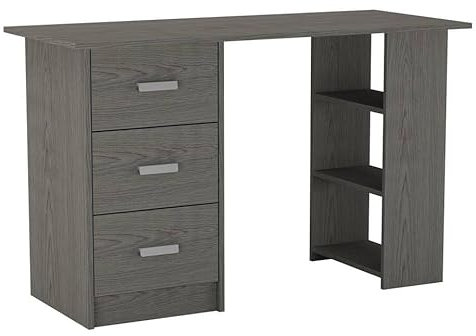 URBNLIVING H72cm x W115cm x D49cm Large Black White Grey Oak Computer Desk Office Bedroom Makeup Vanity Dressing Customizable Table 3 Drawers Shelves and Storage Unit