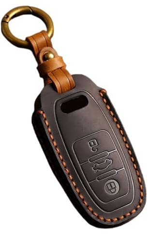 Happyit Leder-Autoschlüsselhülle Fob Shell Schlüsselanhänger für Audi Q5 A4 A4L A5 A6 A7 A8 RS4 RS5 S4 S5 Quattro Q3 Q7 3 Tasten (Schwarz)