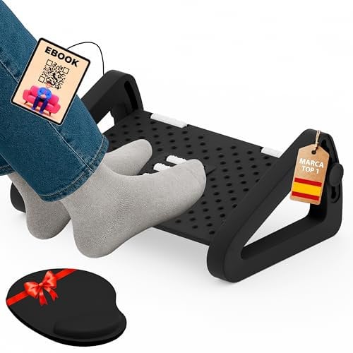 ALEHC® [Packung mit 2 Stück + exklusivem E-Book] Verstellbare und rutschfeste Fußstütze für Büro + Premium-Matte – Verabschieden Sie sich von Müdigkeit und arbeiten Sie mit maximalem Komfort – ideales