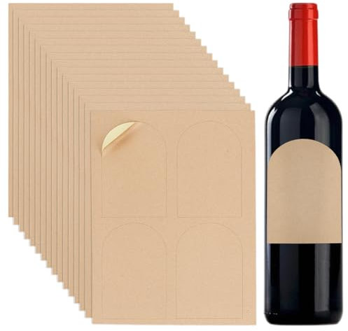 PH PandaHall 80pcs Imperméables Étiquettes Autocollantes Bouteille de Vin, Arquées Kraft Etiquette Bouteille Étiquettes Vierges pour Imprimante Laser Étiquettes, Château Maison 12x8.9cm