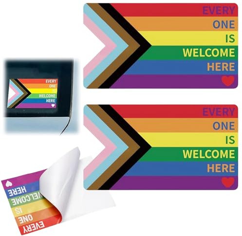 2pcs Every One is Welcome Here Pride Sticker,Rainbow Heart Flag Sticker,Friendly Car Window Sticker,Pride Garden Flag Stickers,Self-Adhesive Bum/per Sticker for Motor,Rainbow Car Bum/per De/cals Decor