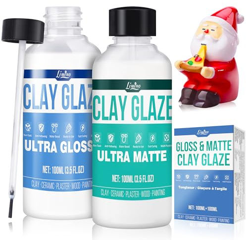 Air Dry Clay Glaze - Upgraded Polymer Clay Glaze, 2 x 100ml Ultra Gloss and Matte Finish Varnish Pottery Glaze, Clay Sealant to Prevent Scratches, Wear, Cracking - Professional Clay Tools, Quick Dry