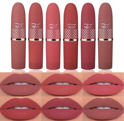 Beteligir 6 Colors Matte Lipstick Set Smooth Nude Lip Stick Matte Lippenstift Set Langanhaltende wasserdichte Non-Stick Cup Nude Farbe Lip Make-up Geschenk Set für Mädchen und Frauen (02, Set)