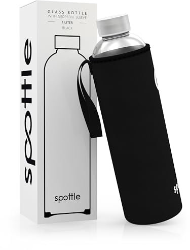 spottle® Bouteille en verre de 1 l avec housse en néoprène - Noir