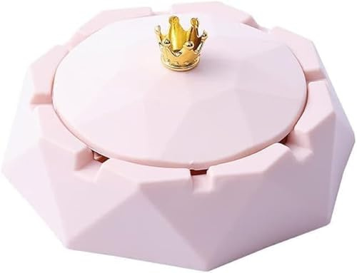 Rosa Krone Edelstahl Aschenbecher mit Deckel Zigaretten Aschenbecher für Innen oder Außen Winddicht Desktop Smoking-Ash Tray für Zuhause Aschenbecher für Raucher Büro Dekoration