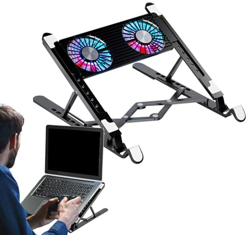 Cooling Pad, Silent Height Adjustable Laptop Cooler Stand, Folding Portable Cooling Mat with Powerful Fans to Prevent Overheating, Ideal for School, Home, Travel, Desk Use
