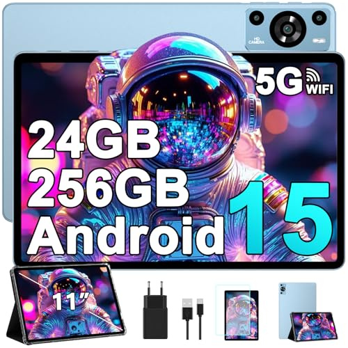 ZIOVO Tablette 11 Pouces Android 15 Tablettes,24Go RAM+256Go ROM(TF 1To),5G WiFi Tablette,Octa-Core 2.0GHz/8000mAh/13+5MP/Couvercle Métallique/Widevine L1/Soutenir Neflix, Tablette Tactile -Bleu