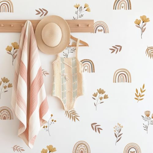Neukids Boho Regenbogen Wandtattoo,Wandaufkleber Blume Wandsticker-84 Stück | Selbstklebende,Deko kinderzimmer Mädchen Babyzimmer Mädchen Schlafzimmer wohnzimmer Kindergarten Fenster Wanddeko