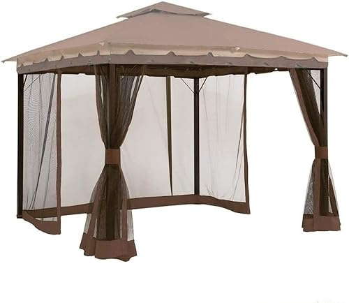Mosquitera para cenador de 3 x 3 m, 4 Paneles, Pantalla de Repuesto Universal, mosquitera con Cremalleras Dobles, protección Impermeable para Exteriores (Solo Red) (café, 10 * 10FT)
