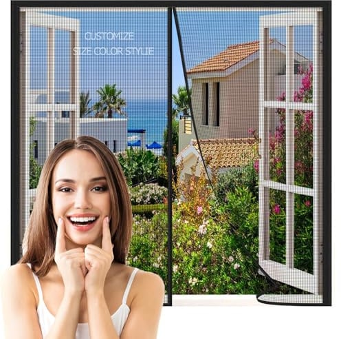 Zanzariera Magnetica per Finestre, con Nastro Adesivo, Personalizzabili Zanzariere Magnetiche per Porte Finestre Scorrevole, Chiusura Automatica, Facile da installare for Corridoi/Porte/Patio
