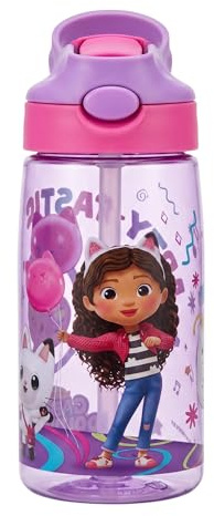 Coriex Borraccia Trasparente Gabby's Dollhouse - La Casa delle Bambole di Gabby - con Cannuccia - 480ml - Viola e Rosa