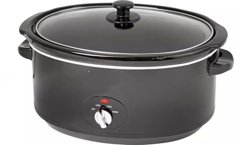 6.5L Slow Cooker with Removable Ceramic Pot, 3 Heat Settings & Keep Warm Function, Large Family Crock Pot with Glass Lid, Black