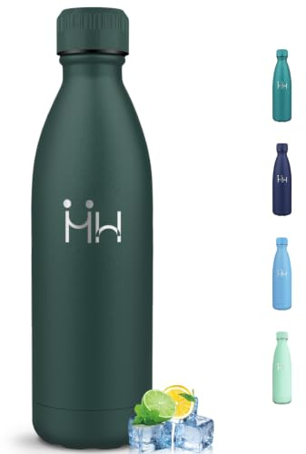Botella Agua Acero Inoxidable 1L, Sin BPA, Acero Inoxidable 18/8, Botella Agua Gimnasio Termica, A Prueba de Fugas Reutilizable, Cantimplora para Camping, Gimnasio, Verde militar