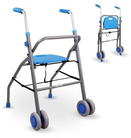 Mobiclinic®, Gehhilfe Faltbarer, Ultraleicht, Höhenverstellbar, Spanische marke, Aluminium, Bis 136 kg, Erwachsene, Future, Sitz, Rückenlehne und räder, Stilvolles design, Hellblau