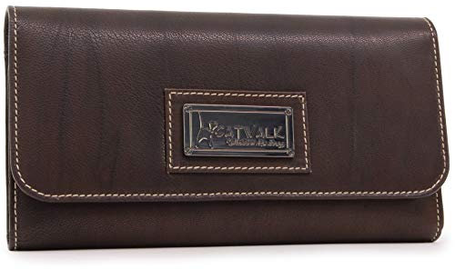 Catwalk Collection Handbags - Grand Portefeuille Femme Cuir - Porte Monnaie - 14 Emplacements pour Cartes - RFID Blocage - Gemma Purse - Marron
