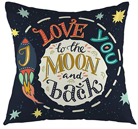 oFloral Kissenbezug mit romantischem Zitat I Love You To The Moon And Back, quadratisch, für Sofa, Couch, Auto, Schlafzimmer, Wohnzimmer, Dekoration, 45,7 x 45,7 cm, Schwarz, Grün, Rot, Gelb