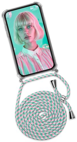 ONEFLOW Handykette für iPhone 11 Hülle mit Band, Handyhülle mit Kette abnehmbar, Handyband zum Umhängen, Handy Umhängeband Lange Handykordel, Twist Case – Mint Rosa