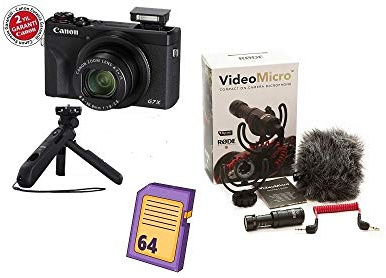 Canon PowerShot Kamera G7X Mark III Vlogging Kit Premium inkl. Griffstativ + Fernsteuerung + 64 GB SD Karte (20,1 MP, klappbares LC-Display, 4K Video, 4,2 fach Zoomobjektiv, F1.8-2.8), schwarz