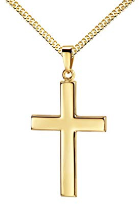 JEVELION Anhänger-Kreuz mit Panzer-Kette vergoldet groß in Hochglanz poliertes Goldkette für Herren als Kettenanhänger 333 Gold 8 Karat + Schmuck-Etui